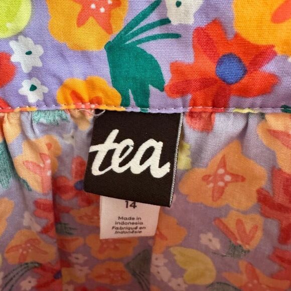 Tea Flutter Sleeve Floral Button Down Shirt Dress Purple Girls Size 14 - Picture 3 of 6